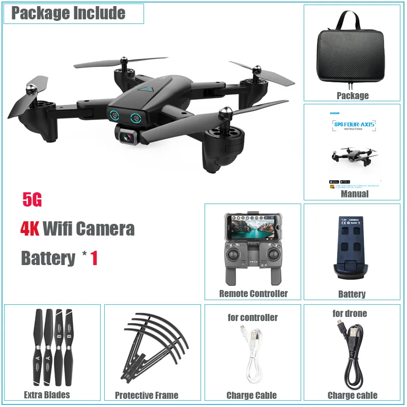 5G 4K 1 Battery Радиоуправляемый Дрон GPS позиционирование Квадрокоптер с 5G 4K HD Wifi FPV камера точка полета складной вертолет жеста Фото Видео игрушки - Цвет: 5G 4K 1 Battery