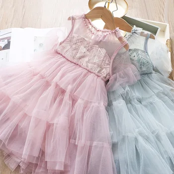

5p294TTutu Embroidery Princess Baby Girl Dress 2020 Spring Party Wedding Easter Day Kid Dress For Girl Wholesale Child Clothes