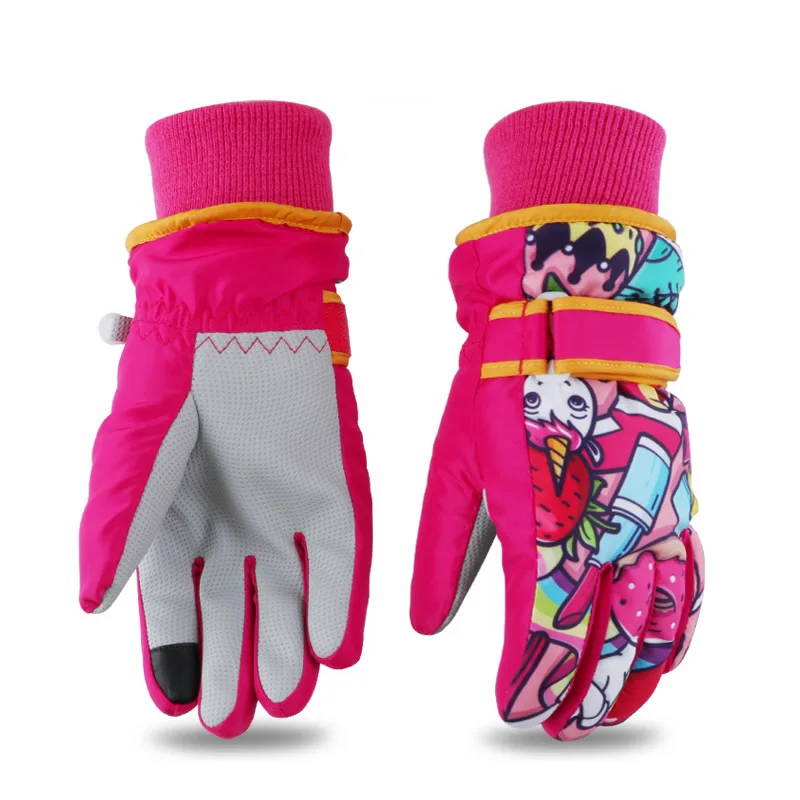 Cena Zagęścić rękawice narciarskie dzieci wiatroszczelne wodoodporne regulowane snowboardowe rękawice na śnieg wzór kreskówki odporne na zużycie PU