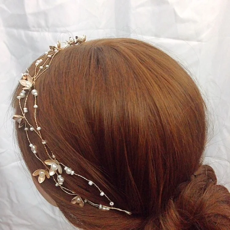 Vintage Bride Handmade Gold Pearl Headband Flower Headpiece Bridal Girls Tiara Wedding Hair Accessories Women Hair Jewelry jewelry accessories,hair accessory,hair headdress,bridal headwear