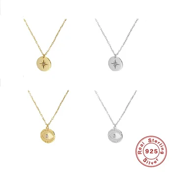 

ROMAD INS Coin Chain Pendant Necklace For Women Anise Star Eye Printing Clavicle Necklace collares Silver 925 Jewelry naszyjnik