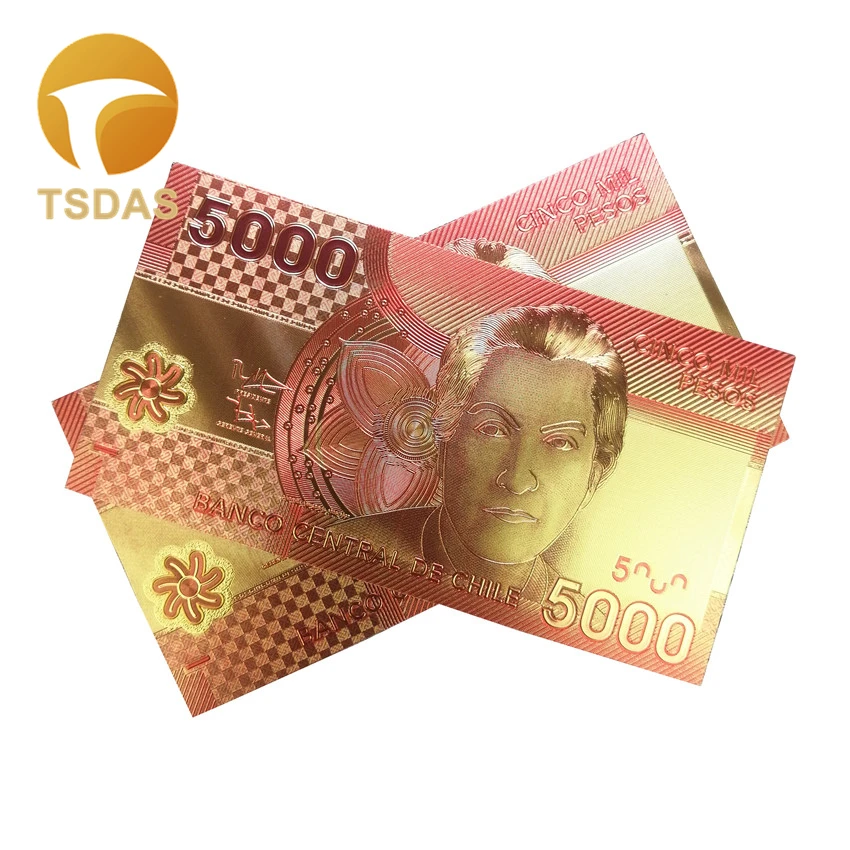 Золотые банкноты 10 шт./лот 5000 Pesos покрытые 24 каратным золотом для