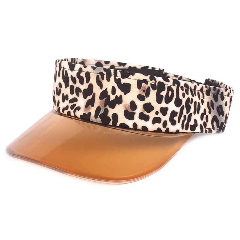 Ladies Leopard Print Summer Sun Protection Sun Hat Outdoor Visor Plastic Empty Top Anti-UV Cap Outdoor Riding Vacation N