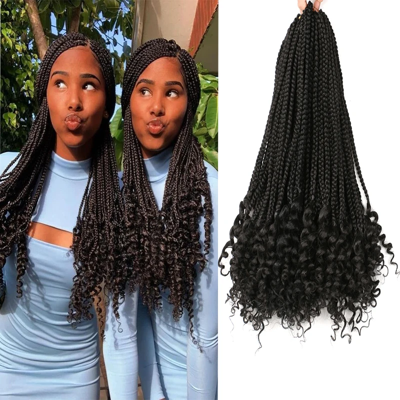 

18'' Ombre Crochet Box Braids Hair Wavy Ends 22 pcs/lot Synthetic Braiding Hair Extensions Black Box Braid Hair for Black Women