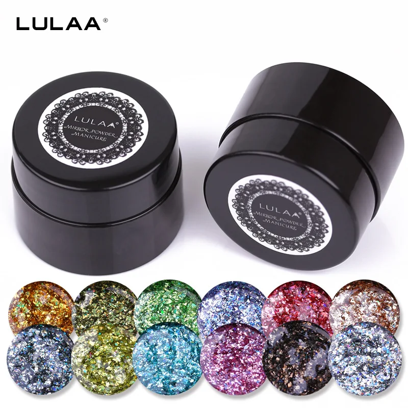 Lulaa 2 шт./компл. 2 в 1 Блестки+ гель лак для ногтей долговечная фольга золотые блестки гель для ногтей можно резной Блестящий лак для ногтей сделай сам