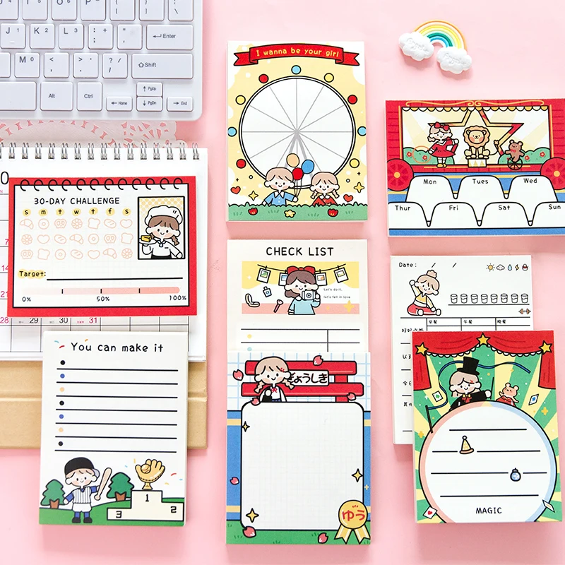 Kawaii Check List Week Month Calendar Sticky Notes Memo Pad Girl Diary Stationary Flakes Scrapbook Decorative | Канцтовары для