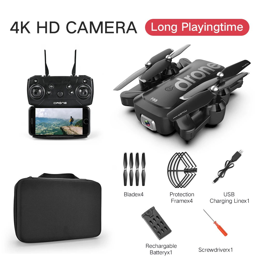 F88 RC Квадрокоптер Дрон 4k Профессиональный двойная камера WIFI FPV дроны оптический