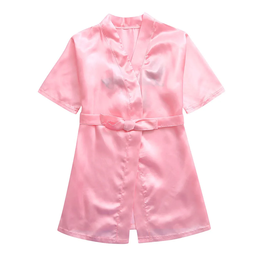 Ins/одежда для малышей; детская однотонная шелковая атласное кимоно; наряд халат ко дню рождения, одежда для сна для девочек из мягкого хлопка с круглым вырезом и длинными рукавами, пальто для девочек