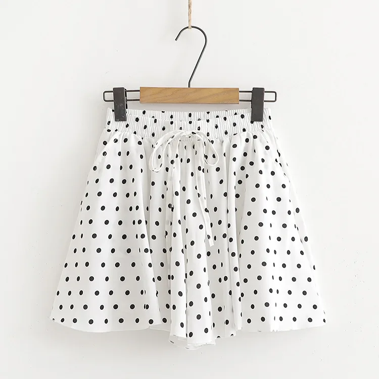 

2019 New Style Fresh Summer Wear Polka Dot Elastic Waist Lace-up Slimming Chiffon Pleated Short Skirt Skirt Women's