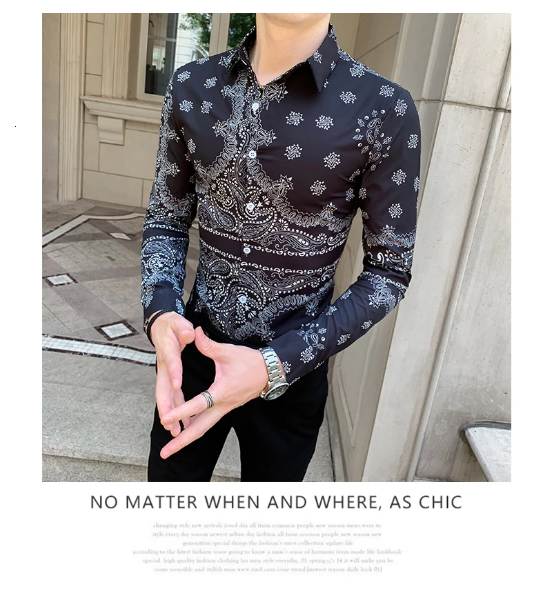 Певица Camisa Homem Пром Печать рубашка с длинным рукавом Camisa Social Masculina Chemise noøl Homme Heren Hemden вечерние Клубные рубашки для мужчин