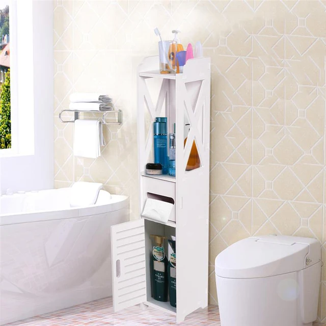 80*15.5*15cm Bathroom Toilet Furniture Cabinet White Wood Cupboard Storage Shelf Laundry Detergent Shampoo Tissue Storage Rack