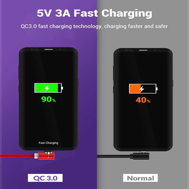 3а Магнитный кабель Micro usb type C кабель 90 градусов Micro USB кабель быстрой зарядки USB C кабель для samsung мобильного телефона шнур