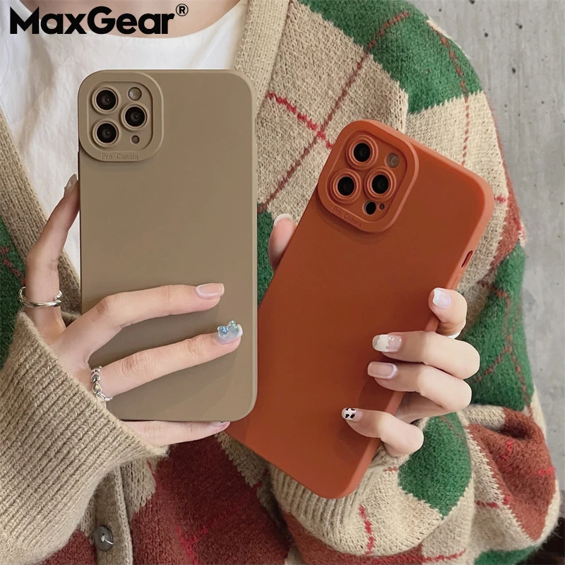Earth Tones Color Soft Silicone Phone Case For iPhone 13 12 11 Pro Max 7 8 Plus SE 2020 X XR XS Max Camera Lens Protection Cover magsafe charger iphone 11