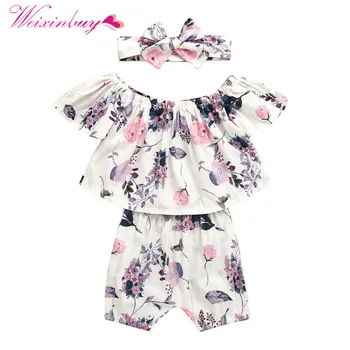 

1 Newborn Infant Clothes Set Toddler Baby Girls Floral Tops Brown Short Pants Baby Girls Outfits Newborn Clothing 0-24 M02
