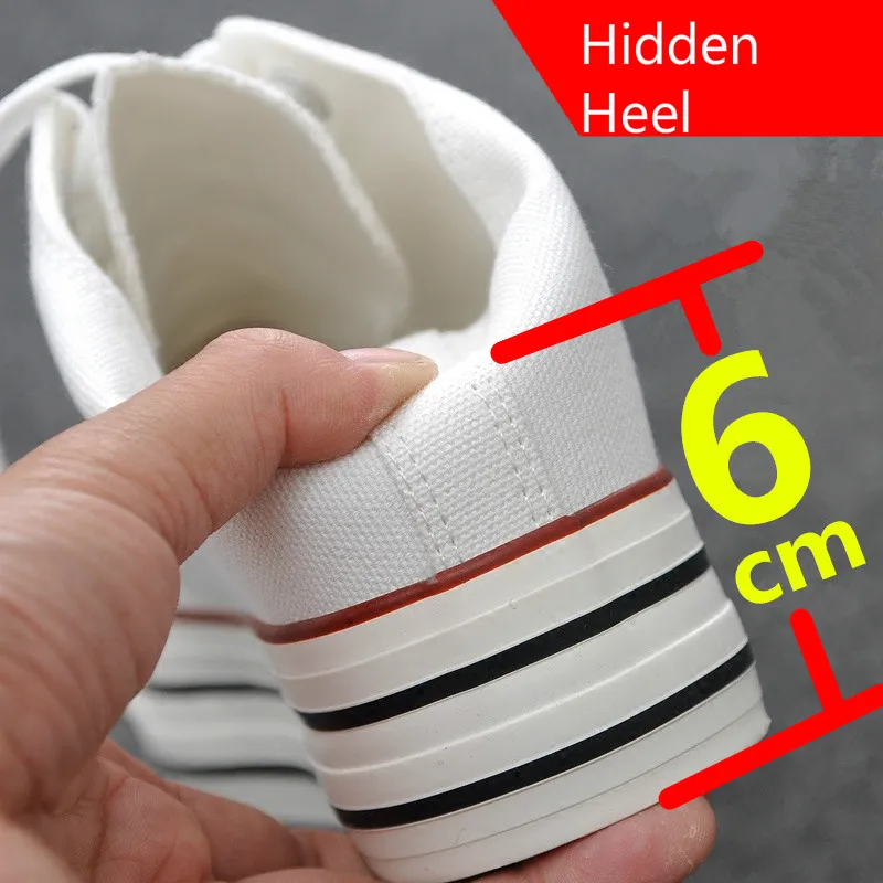 Zapatillas de lona con plataforma para mujer, zapatos a la moda con tacón oculto, de deporte, con cuña, color blanco y negro, para exteriores, para chica, 2019