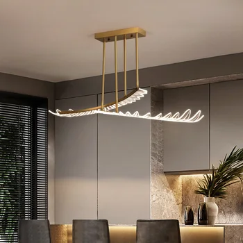 

FKL Modern Wing Design Gold Dimmable With Remote Control Chandelier LED Hanging Lamp Rectangle Kitchen Island Lighting Fixtures