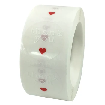 

500PCS/Roll Red Heart Transparent Clear Cute Thank You Stickers Seals Labels for Envelopes Business Merchant Package Decoration