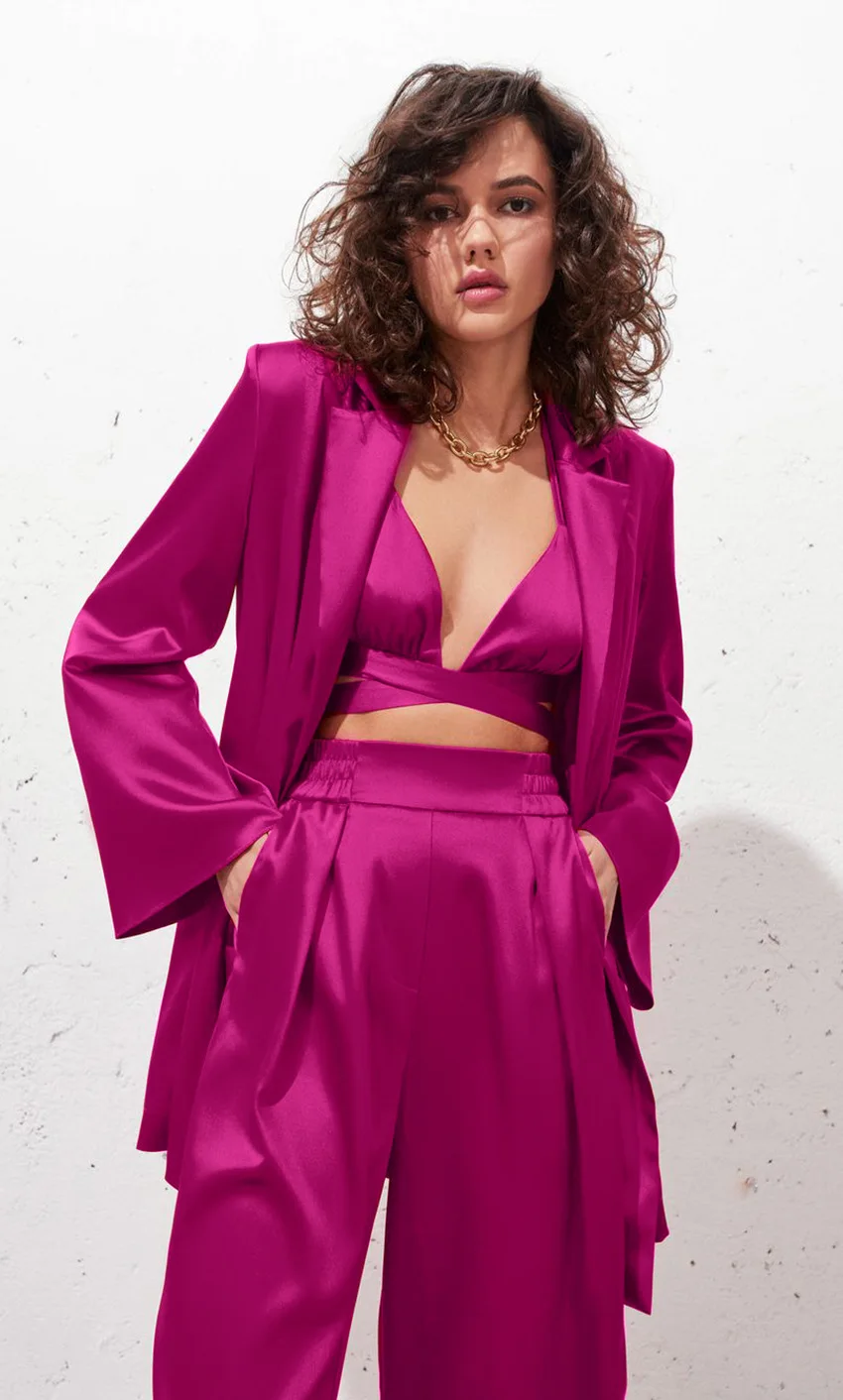 Y2k Sexy Elegant Three Piece Set Women Satin Coat Top With Pants Suit Fashion Chic Casual Autumn Streetwear Female 3 Piece Sets womens white suit set