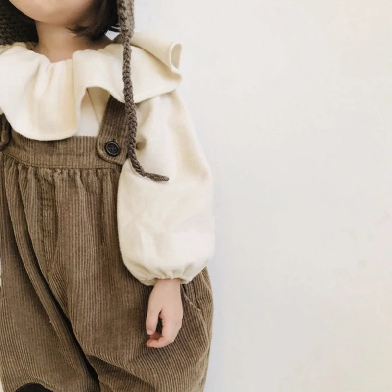 EnkeliBB/ г. Новая дизайнерская блузка с гофрированным воротником для маленьких девочек свободные стильные милые базовые Топы для малышей, весенние милые топы для маленьких девочек