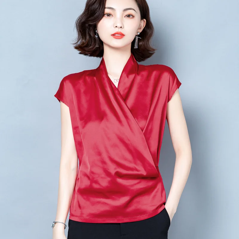 

Korean Silk Women Blouses Top Woman Elastic Satin Blouse Top Women V-neck Silk Shirt Top Plus Size Blusas Mujer De Moda 2020 4XL