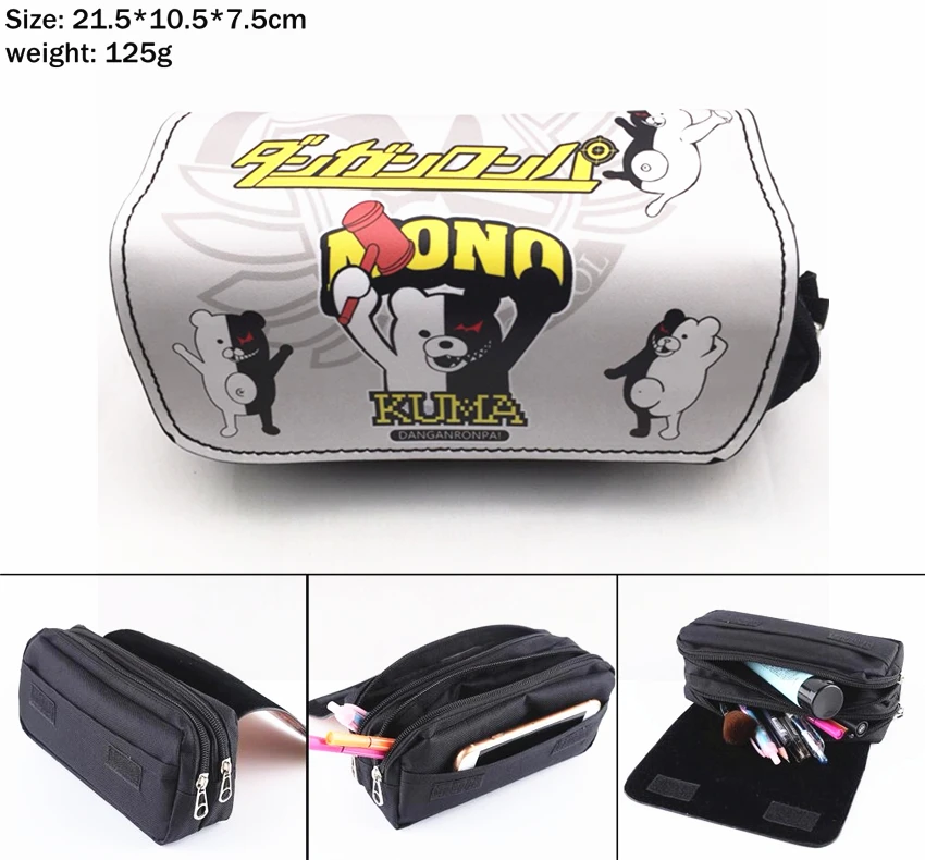 Аниме Danganronpa monokuma холщовый чехол-карандаш для студентов, женская косметичка, дорожные косметички, канцелярские принадлежности на молнии, сумка - Цвет: 02