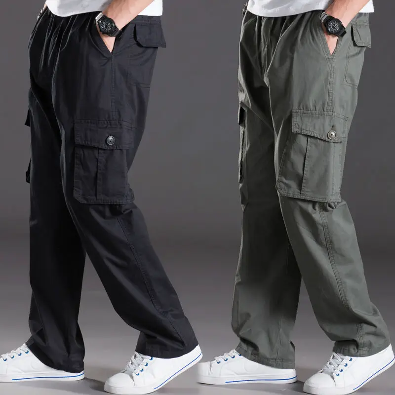 Men's Multi Pocket Casual Cargo Pants Slim Elastic Waist Loose Look