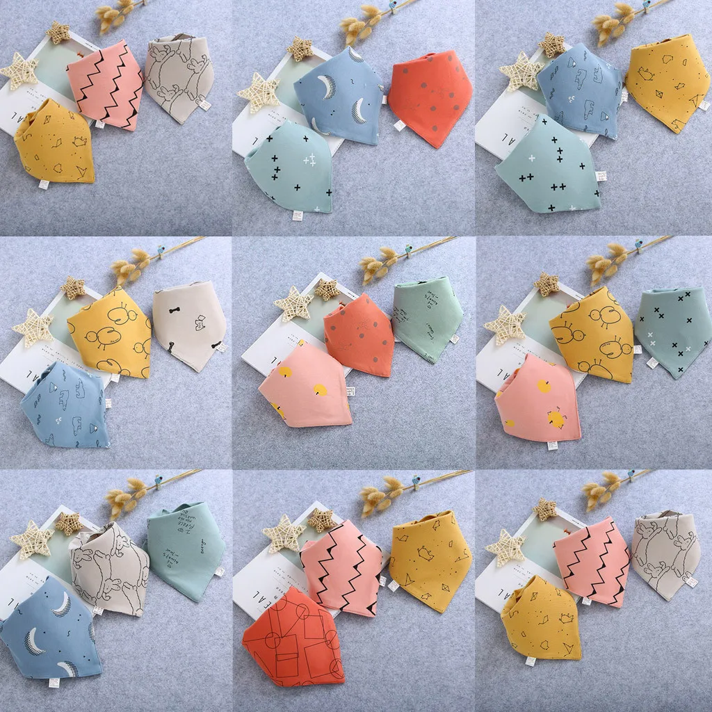 3 шт. детские нагрудники из хлопка, слюнявчик для кормления, треугольный слюнявчик для девочек и мальчиков, бандана, нагрудники, аксессуары 31x31x43 см