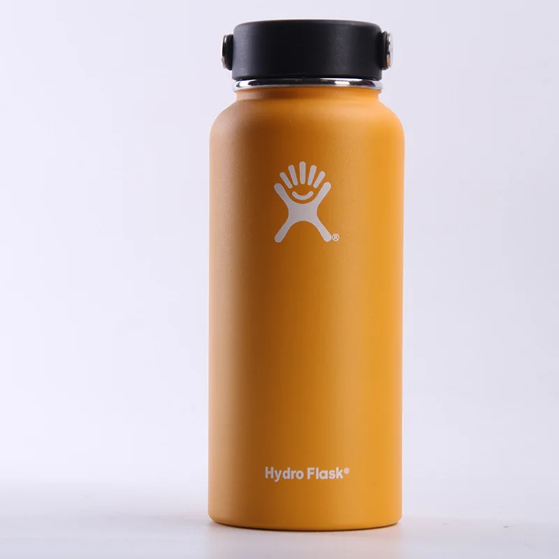 Высококачественная бутылка для воды из нержавеющей стали, гидро колба, бутылка для воды с вакуумной изоляцией, с широким горлом, портативная термобутылка для путешествий - Цвет: Оранжевый