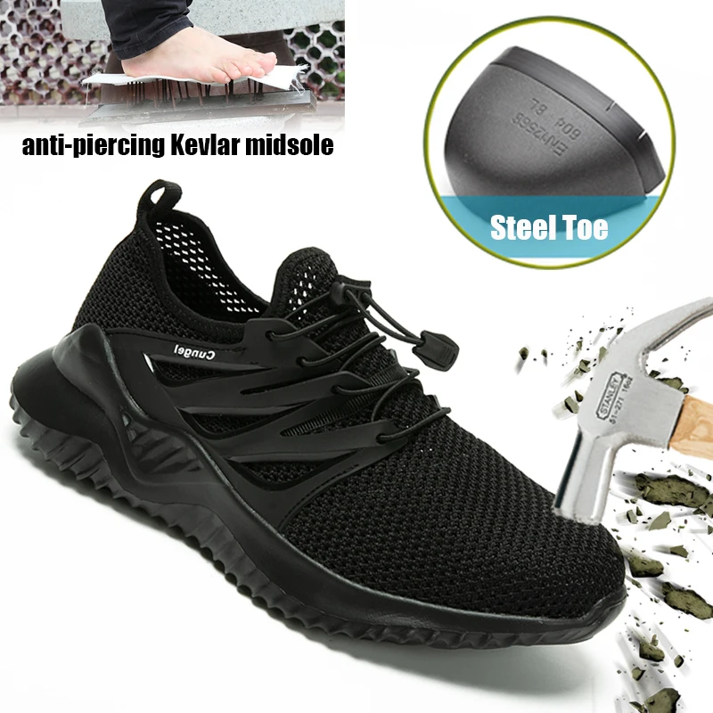 

Work Shoes Men Steel Toe Cap Safety Sneakers Summer Breathable Mesh Shoes Anti-Piercing Kevlar Midsole Safety Shoes Size 38-46