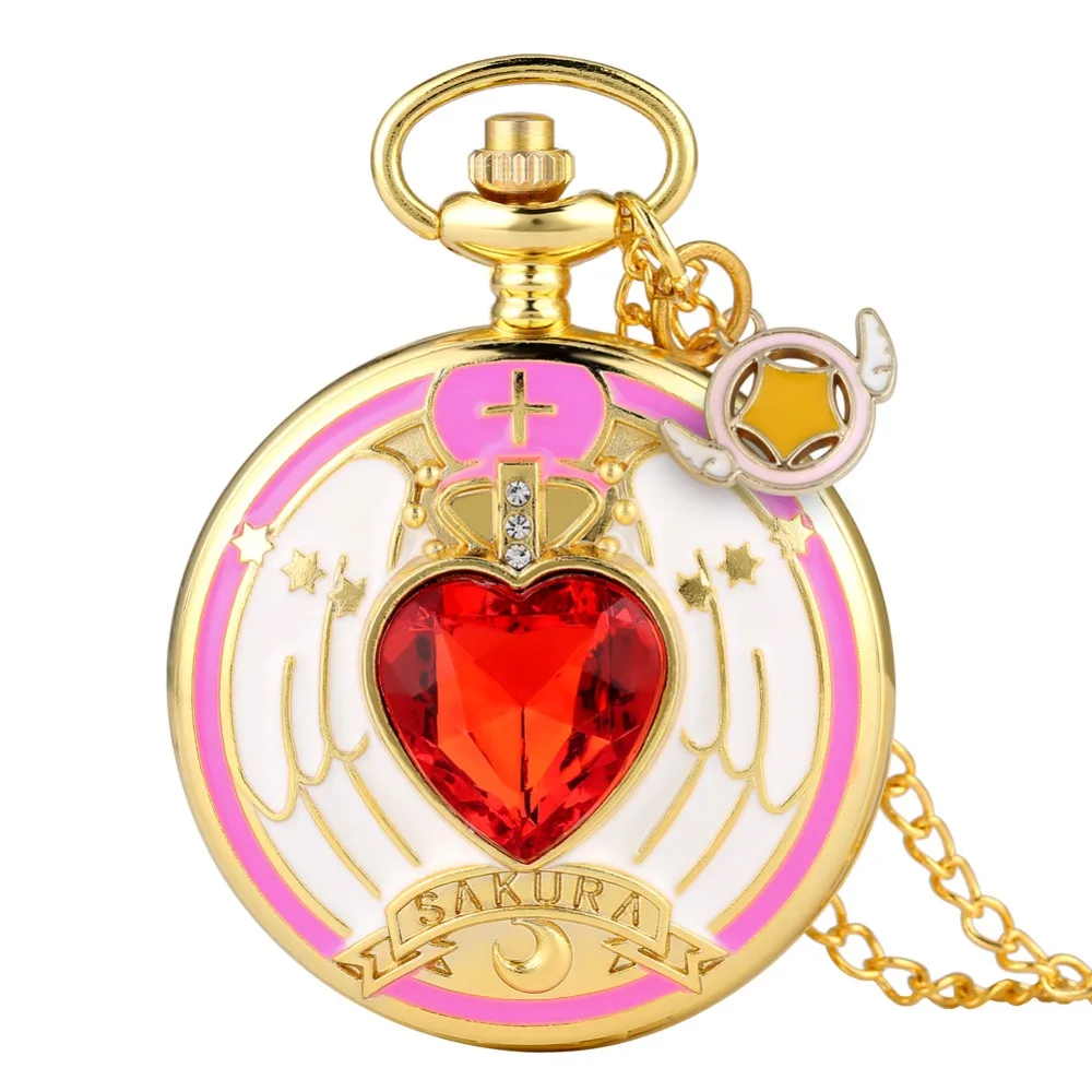 Girls Pocket Watch Sailor Moon Theme Bronze Silver Hunter Quartz Bronze Necklace Sweater Chain Pendant Antique Clock Xmas Gift