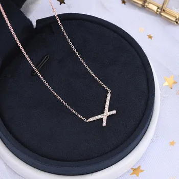

Ladies Necklace Korean Simple Trend Sterling Silver Rhinestone Zircon Cross Clavicle Chain Pendant Girl Neck Jewelry Accessories