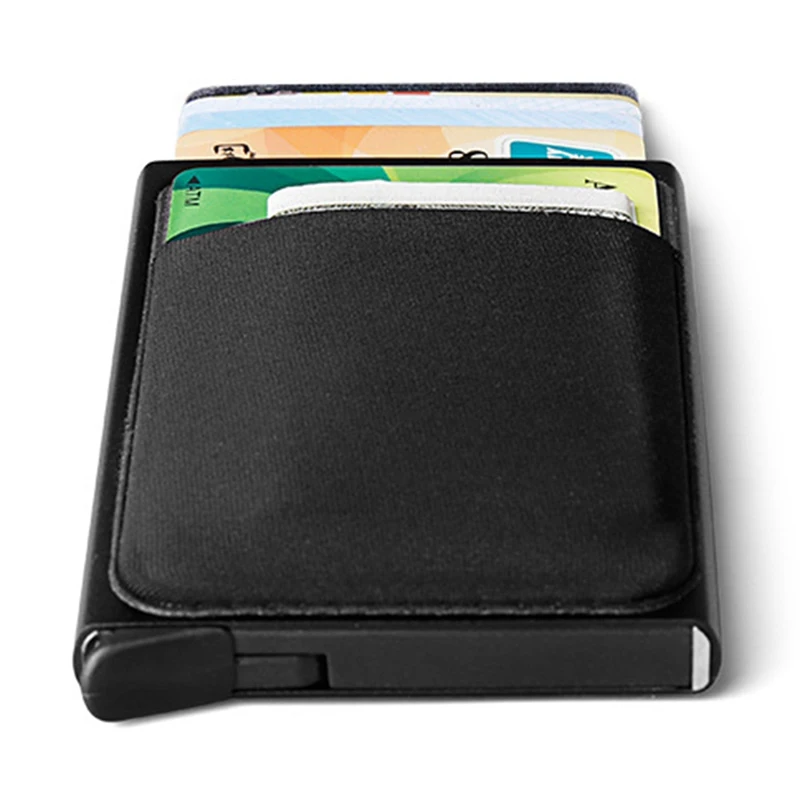 Aluminum Wallet With Elasticity Back Pouch ID Credit Card Holder RFID Mini Slim Wallet Automatic Credit Card Case