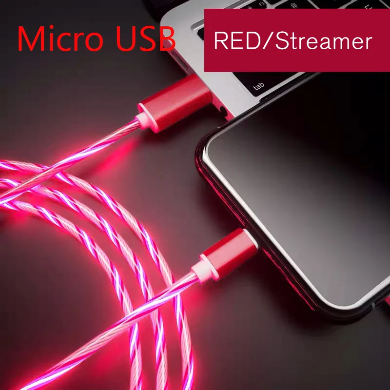 Стример Быстрая зарядка кабель Micro usb type C USBC для samsung Note10+ зарядка для iPhone линия передачи данных Шнур зарядки светящийся провод - Цвет: Micro USB-Red