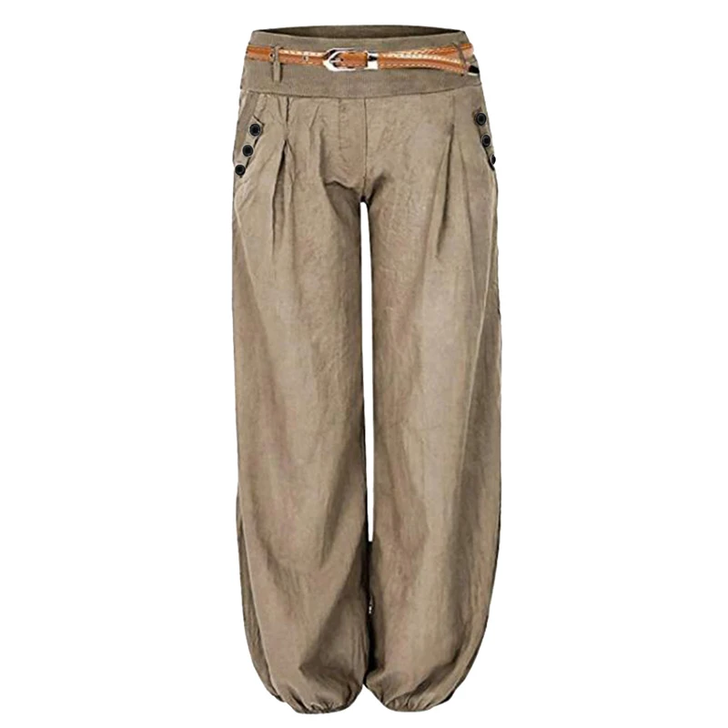 Повседневные штаны-шаровары с пуговицами и шнуровкой; Pantalon Femme; винтажные широкие брюки; женские осенние однотонные брюки с высокой талией