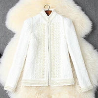 Высокое качество Новейшая модная дизайнерская куртка женский роскошный с бисером твидовый жакет - Color: White
