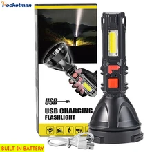 

Powerful USB Charging Flashlamp 500m Long Range Torch 4 Modes Strong Light Flashlight With Built-in Battery COB Work Light