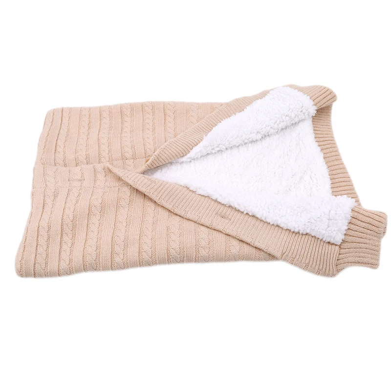 Зимние теплые спальные мешки для малышей; вязаная Пеленка на пуговицах для младенцев; Пеленальное Одеяло для коляски; одеяло для малышей; спальные мешки для новорожденных - Цвет: Beige