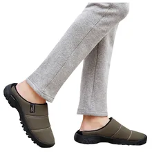 Большие размеры; хлопковые тапочки для мужчин; однотонная мужская обувь на плоской подошве; повседневные Бархатные Теплые Нескользящие тапочки; домашняя обувь; chaussure homme