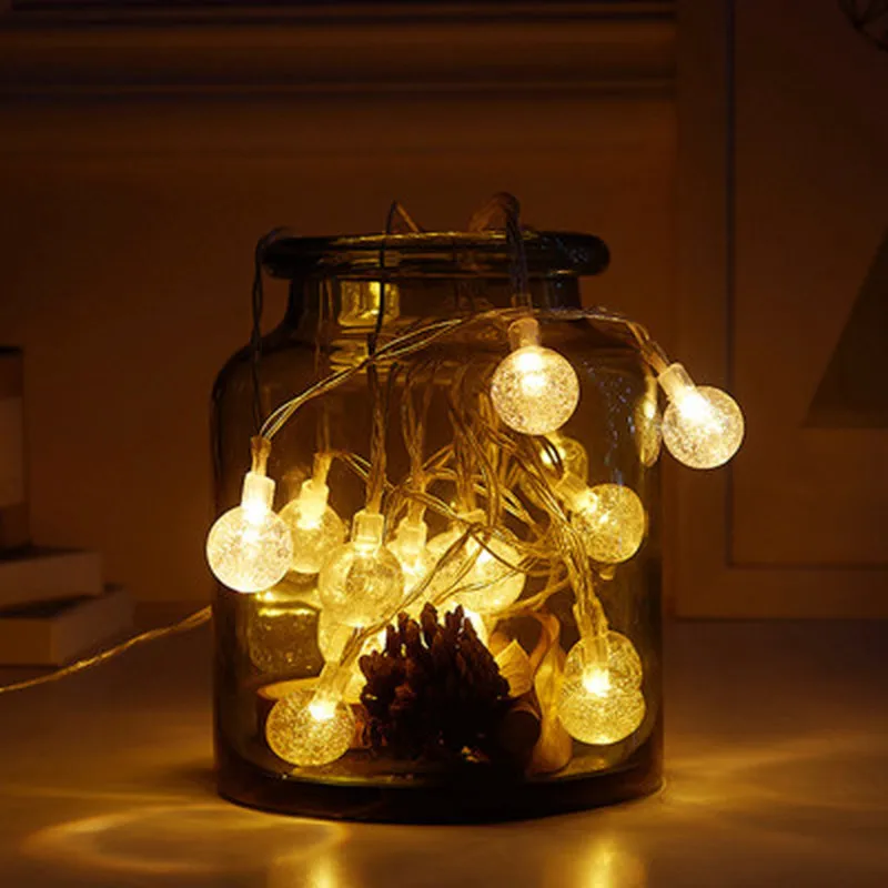 

LED Crystal Bubble Ball String Lamp Light Warm White Garland Battery Fairy Lights for Christmas Party Outdoor Home Decoration
