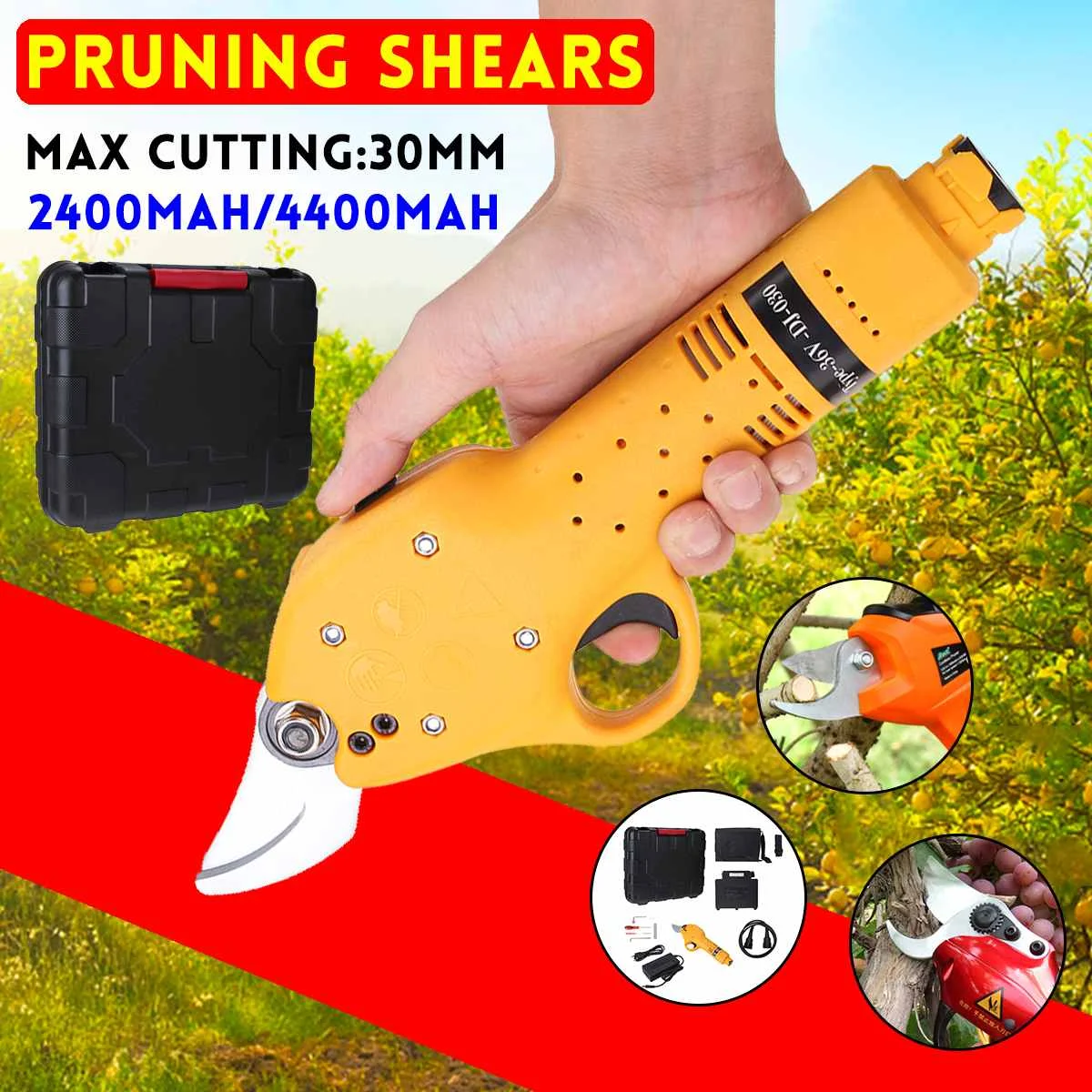 

36V Electric Pruning Scissors Cordless Pruning Shears Garden Pruner Secateur Branch Cutting Tool 2400mAh/4400mAh Lithium Battery