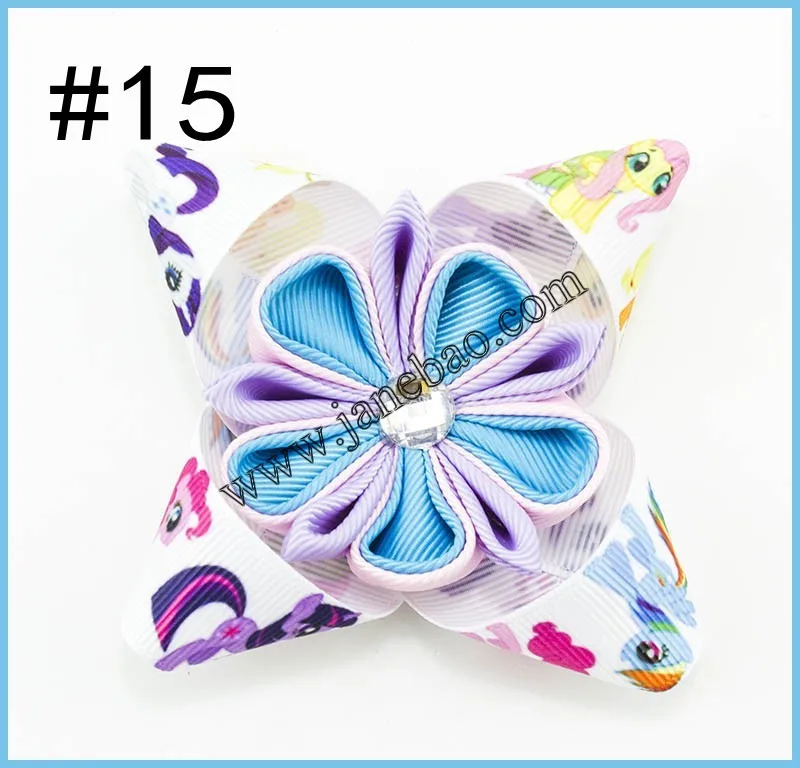 50 шт. 3 ''персонаж Kanzashi цветок заколка для волос rhonstones заколка для волос и детское для девочек с бантом аксессуары для волос