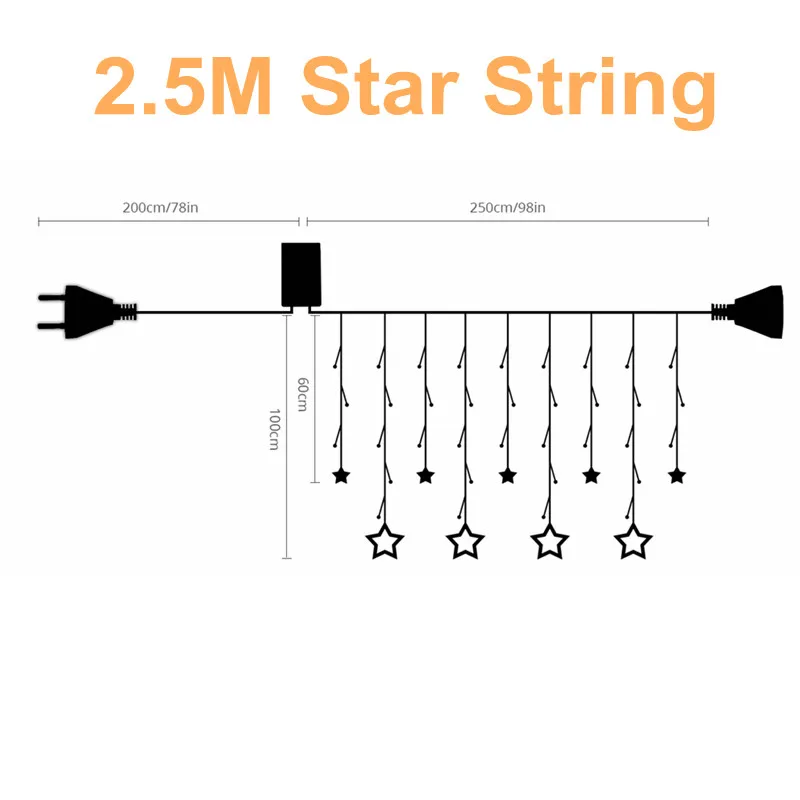 2.5M Stars String Вечерние украшения для свадьбы, гирлянда 1X3 2X2 2X3 3X3 м занавес, волшебные огни 2,5 м звезды праздник рождества декор легкие наружные гирлянды - Цвет: 2.5M Stars String