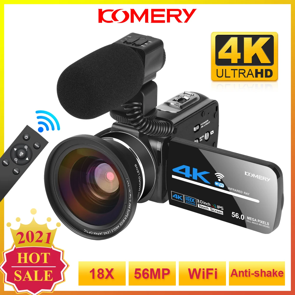 Hot Sale 4K 56MP Video Camera Vlogging for YouTube with WiFi Fill Light 3.0 Inch HD Touch Screen 18X Digital Camcorder | Электроника