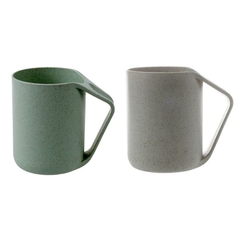 

2Pcs Break-Resistant Creative Coffee/Tea Mug Cup Wheat Straw + Food Grage PP Plastic Color:Green & Beige