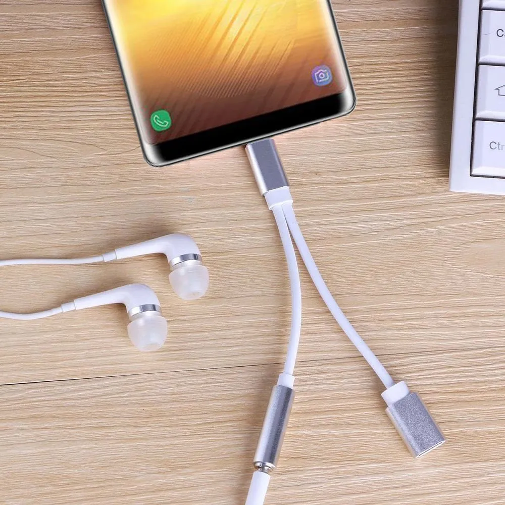 2в1 USB-C type C до 3,5 мм разъем AUX аудио кабель зарядный кабель адаптер для наушников#3
