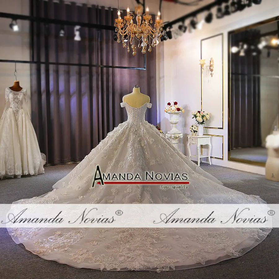 Abiti da sposa невесты платье с открытыми плечами Полный Бисероплетение Свадебное платье полный кружева