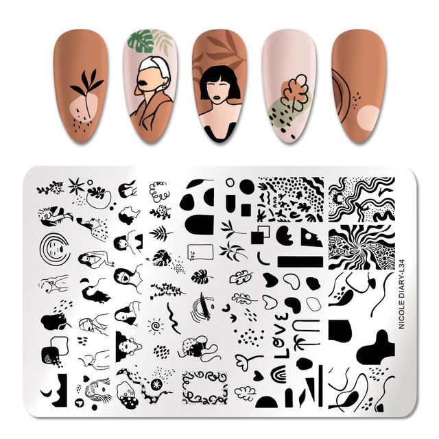 DIARY Line Flower Nail Stamping Plates Chinese Style Letter Pattern Nail Art Stamp Templates Face Leaf Printing Stencil