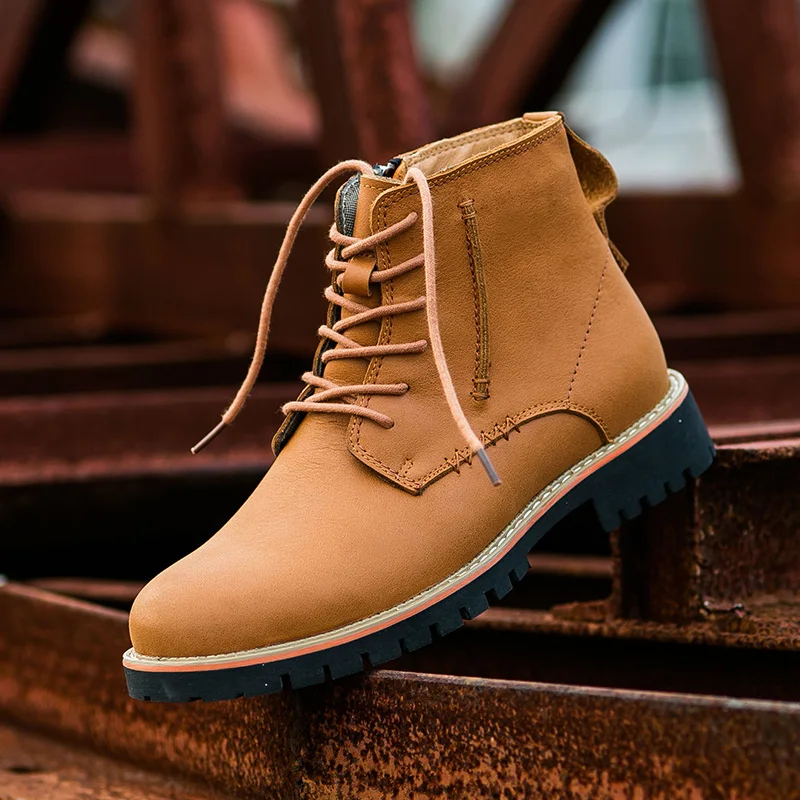 Large size 38-46 Genuine Leather Men Boots Winter Ankle Boots Fashion Lace Up Shoes Men Business Casual High Top Men Shoes