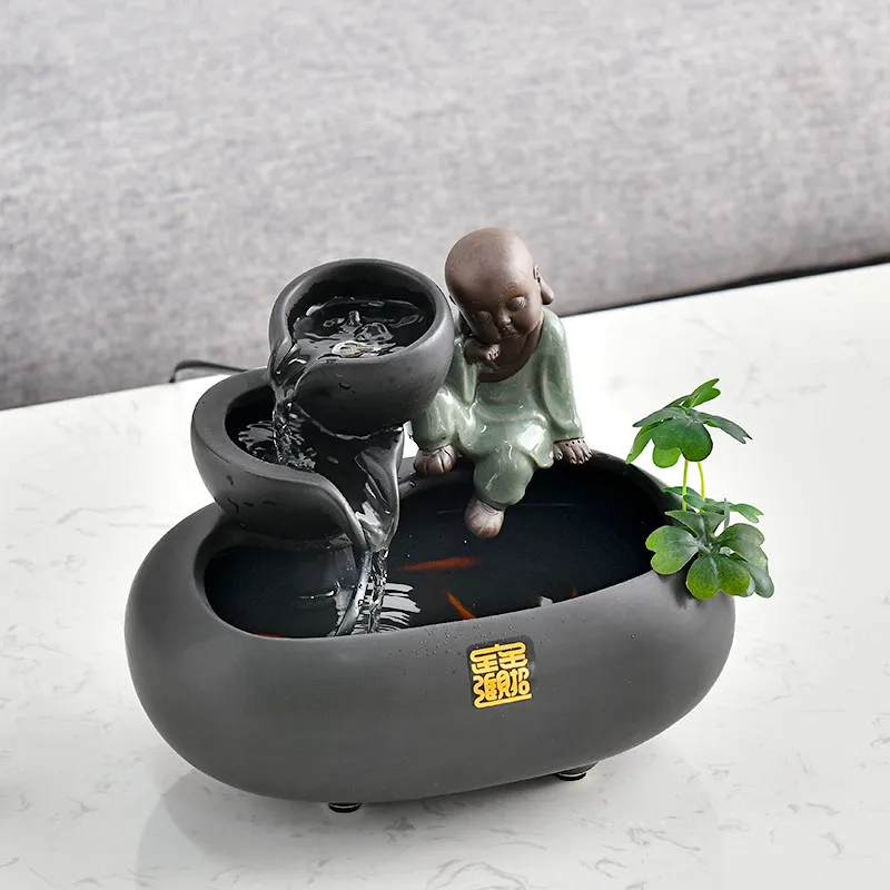 Ceramic Water Fountain Ornament Home Decoration Living Room Little Monk Feng Shui Waterscape Office Desktop Humidification Gifts