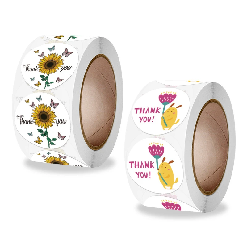 100-500 Pcs 1 Inch Sunflower Flowers Thank You Label Sticker for Gift Card Package Party Wedding Wrapping Small Business